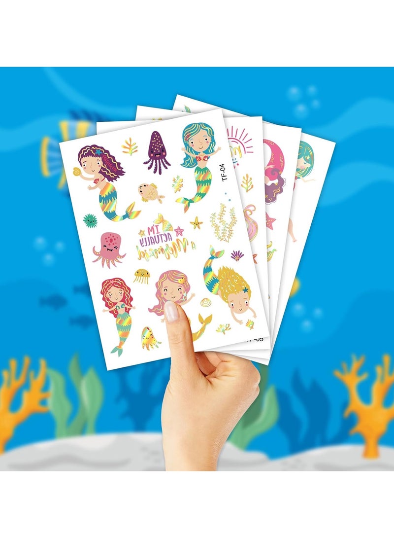 8 Sheets 130+ Styles Gold Metallic Mermaid Temporary Tattoos for Kids Girls Tattoos for Mermaid Games Activities Tattoos for Party Decorations Favors Supplies - Image 3