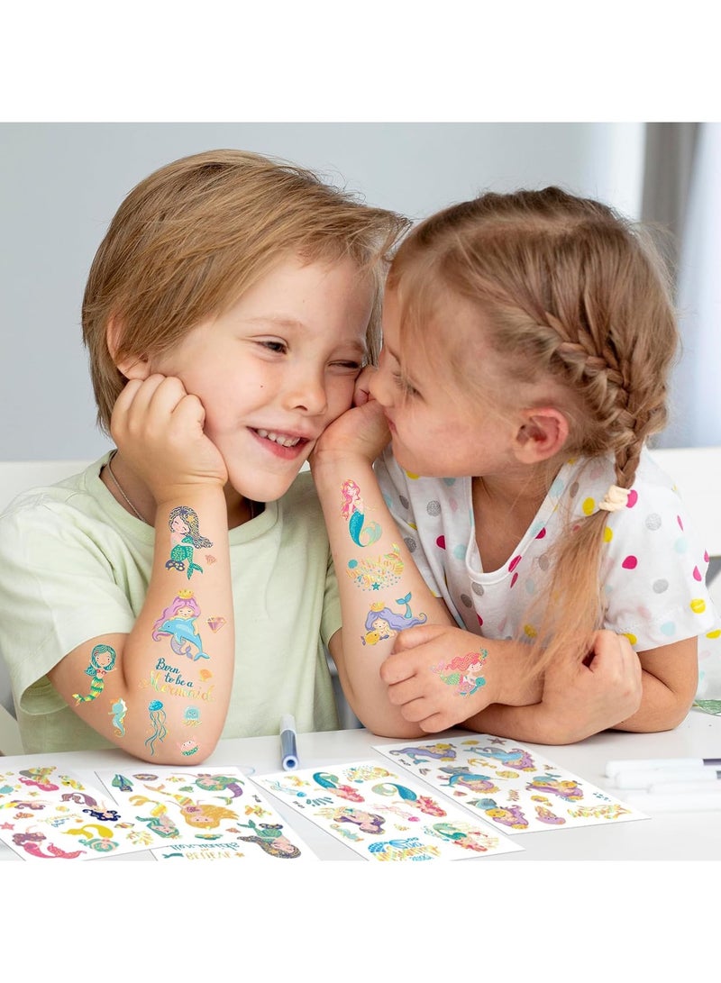 8 Sheets 130+ Styles Gold Metallic Mermaid Temporary Tattoos for Kids Girls Tattoos for Mermaid Games Activities Tattoos for Party Decorations Favors Supplies - Image 5