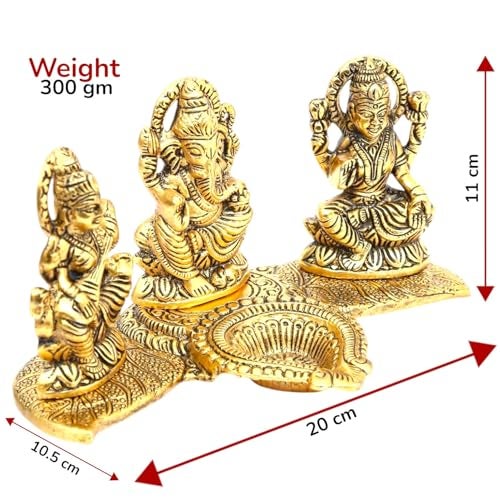 KridayKraft Laxmi Saraswati Idol Action Decorative Platter with Diya and Agarbatti Stand Diwali Gift,Metal,Standard,1 Piece - Image 2