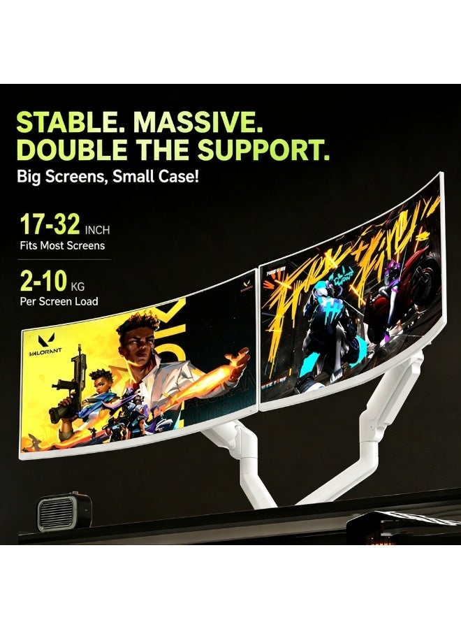 Dual Monitor Arm Stand with Quick Installation, Gas Spring Mechanical Arm for 17-32 Inch Monitors, Heavy Duty 2-10KG Adjustable Double Screen Desk Mount, Aluminum Alloy Holder for Office Gaming Workspace - Image 5