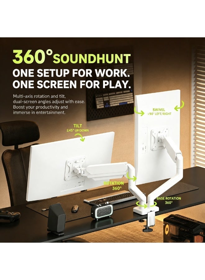 Dual Monitor Arm Stand with Quick Installation, Gas Spring Mechanical Arm for 17-32 Inch Monitors, Heavy Duty 2-10KG Adjustable Double Screen Desk Mount, Aluminum Alloy Holder for Office Gaming Workspace - Image 2