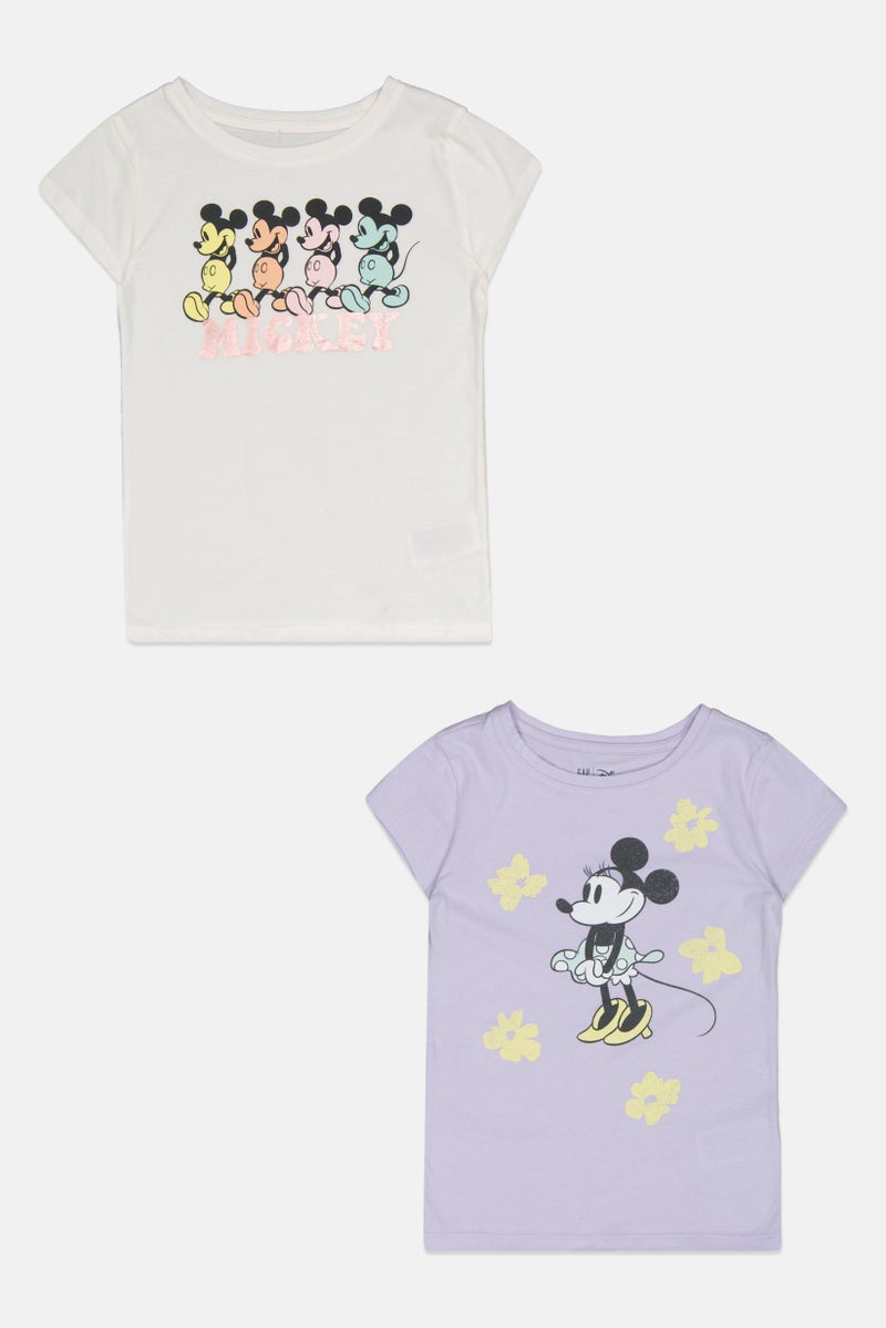 GAP Disney x Gap Kids Girl 2Pcs Crew Neck Short Sleeve Graphic Print Top, Multicolor - Image 1