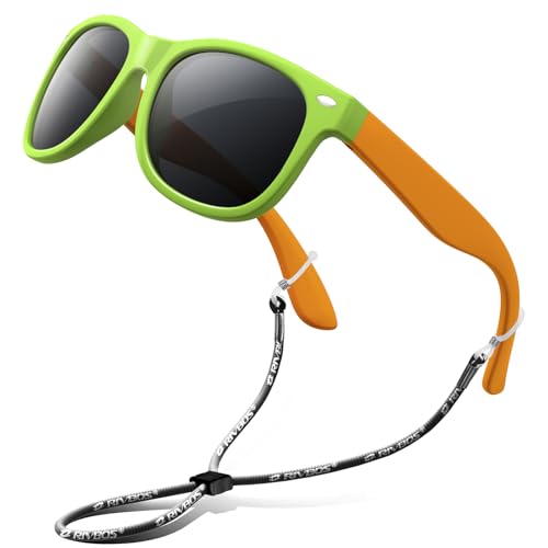 RIVBOS Kids Sunglasses Polarized UV Protection Flexible Rubber Glasses Shades with Strap for Boys Girls Age 3-10 RBK004-2 Green - Image 1