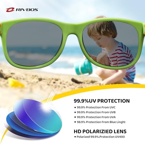 RIVBOS Kids Sunglasses Polarized UV Protection Flexible Rubber Glasses Shades with Strap for Boys Girls Age 3-10 RBK004-2 Green - Image 3