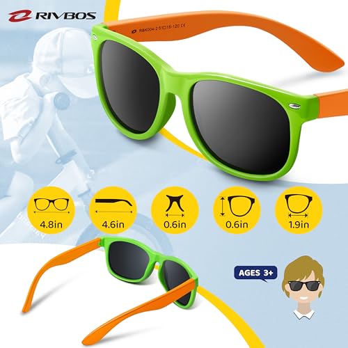 RIVBOS Kids Sunglasses Polarized UV Protection Flexible Rubber Glasses Shades with Strap for Boys Girls Age 3-10 RBK004-2 Green - Image 5