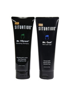 Hair Situation Hair Situation Mr. Cool Wet Look Hair Gel - Strong Hold, High Shine and Alcohol-Free Formula Mr. Vibrant Volumizing Shampoo for Thinning and Receding Hair Line, Fight Hair Loss For Fuller-Looking Hair 