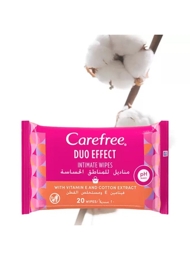 Carefree Duo Effect Intimate Wipes with Vitamin E & Cotton Extract – 20 Wipes - Image 2