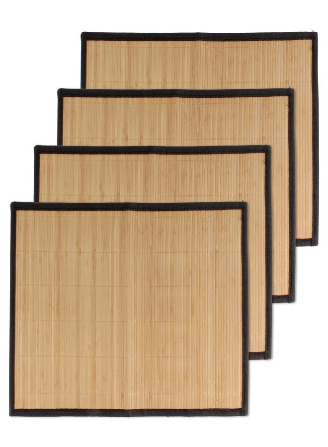 BambooMN Bamboo Slats Placemat with Fabric Border - Solid Color Print - 17.5" x 12" - Brown with Black Border, 4 pcs - Image 1