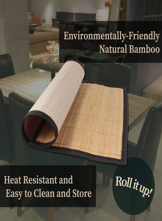 BambooMN Bamboo Slats Placemat with Fabric Border - Solid Color Print - 17.5" x 12" - Brown with Black Border, 4 pcs - Image 3