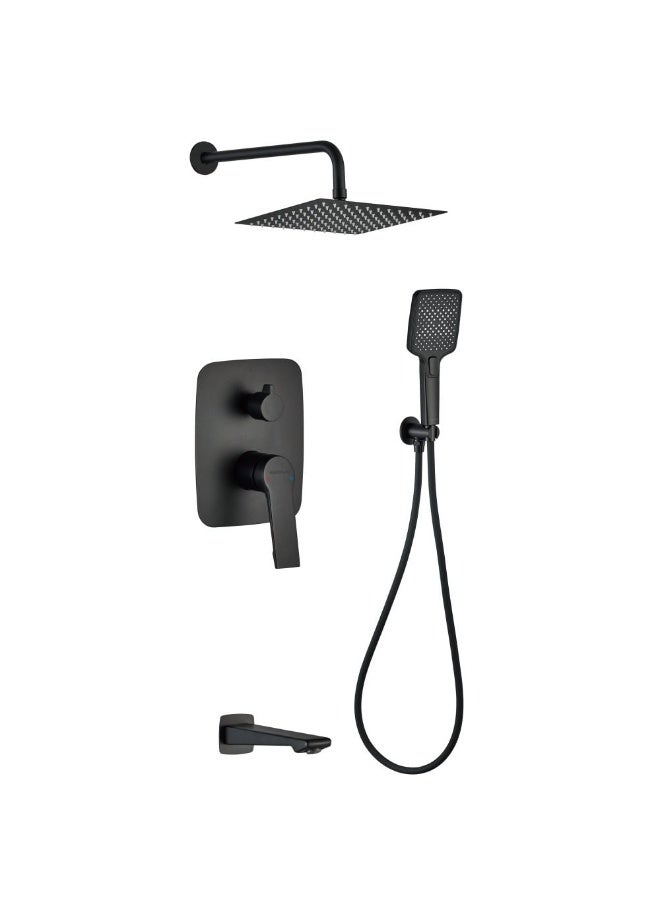 Milano Luxe Glow Concealed Shower Mixer Set - Matt Black Brass, 10-Year Warranty, Complete DIY Shower Kit with Hand Shower - Stylish Sanitary Solution