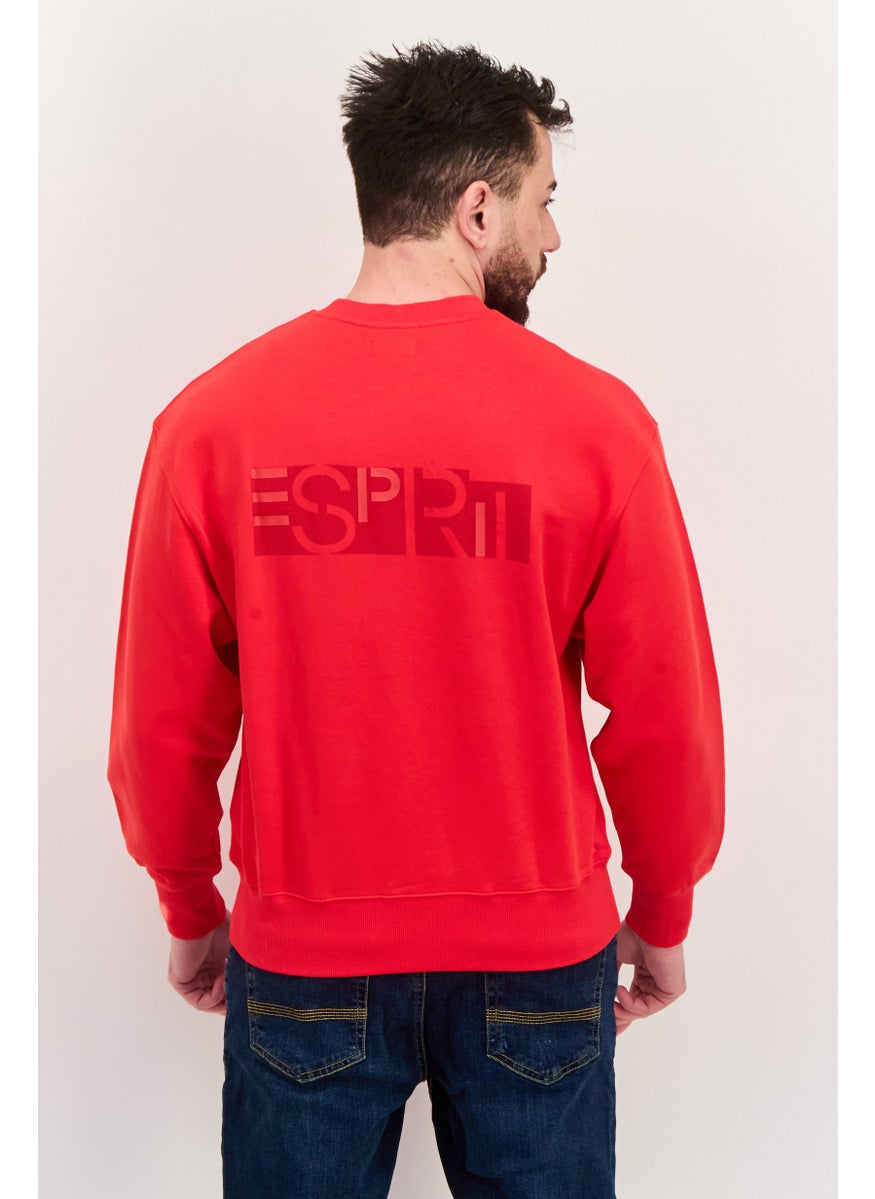 ESPRIT - Men Ribbed Neck Plain Long Sleeves Sweatshirt, Red - Image 1