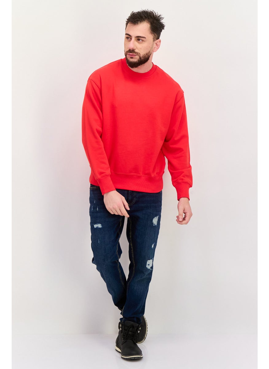 ESPRIT - Men Ribbed Neck Plain Long Sleeves Sweatshirt, Red - Image 1