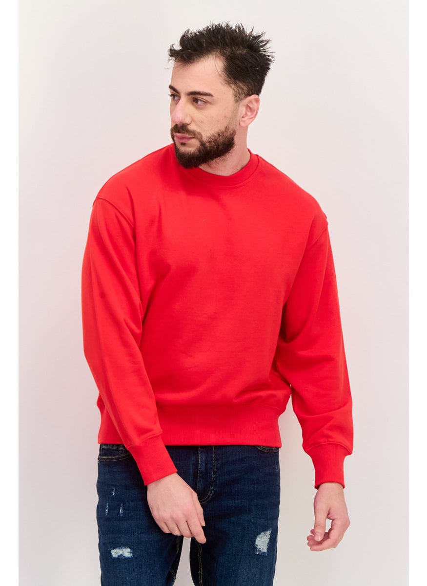 ESPRIT - Men Ribbed Neck Plain Long Sleeves Sweatshirt, Red - Image 1