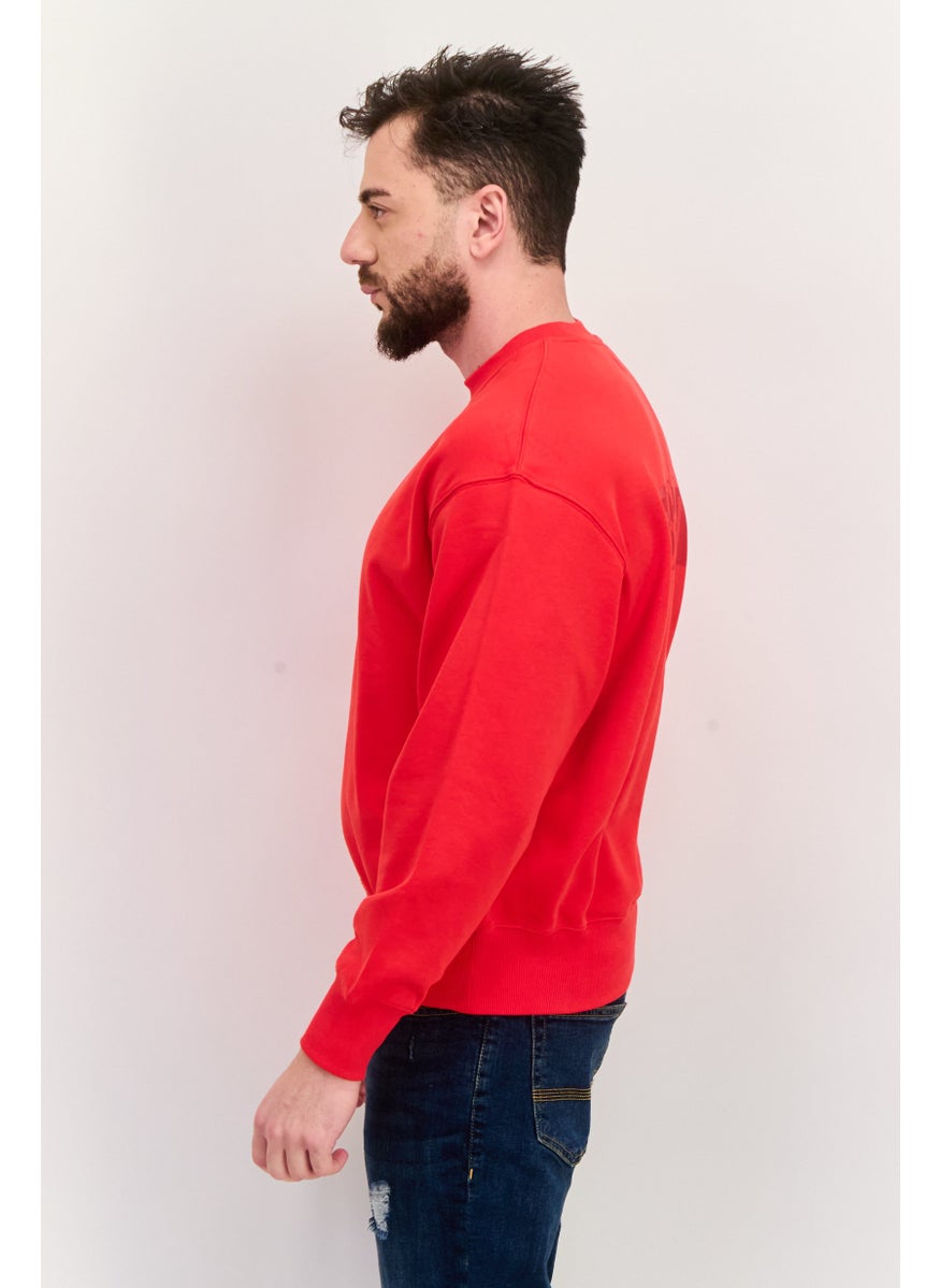 ESPRIT - Men Ribbed Neck Plain Long Sleeves Sweatshirt, Red - Image 1
