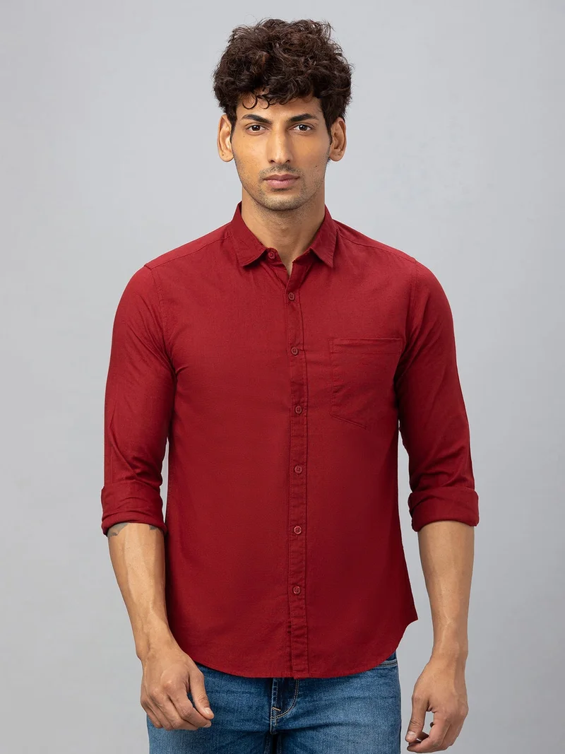 globus Globus Men Maroon Solid Cotton Regular Fit Casual Shirt
