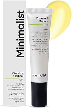Minimalist Vitamin K Retinal 01 Under Eye Cream Reduces Dark Circles Fine Lines With Caffeine for Puffiness For Women Men 14 gm - Image 1