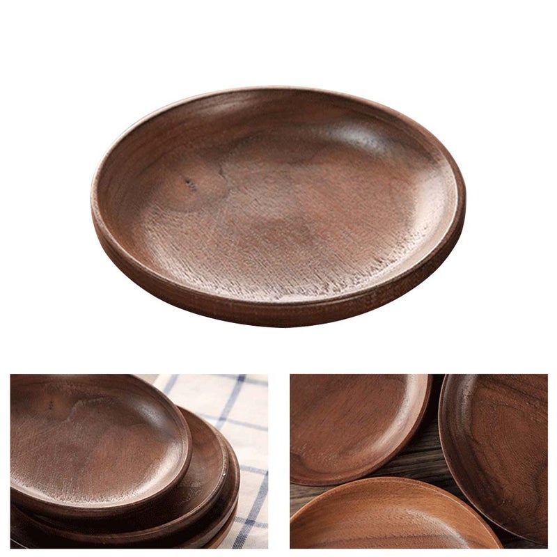 1 PC Japanese-style Round Black Walnut Wood Dinner Serving Plate Desserts Dish Dinnerware Tray Tableware (13x13x2cm) - Image 1
