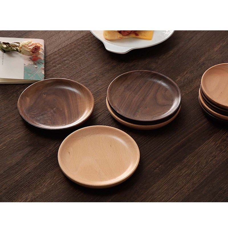 1 PC Japanese-style Round Black Walnut Wood Dinner Serving Plate Desserts Dish Dinnerware Tray Tableware (13x13x2cm) - Image 3