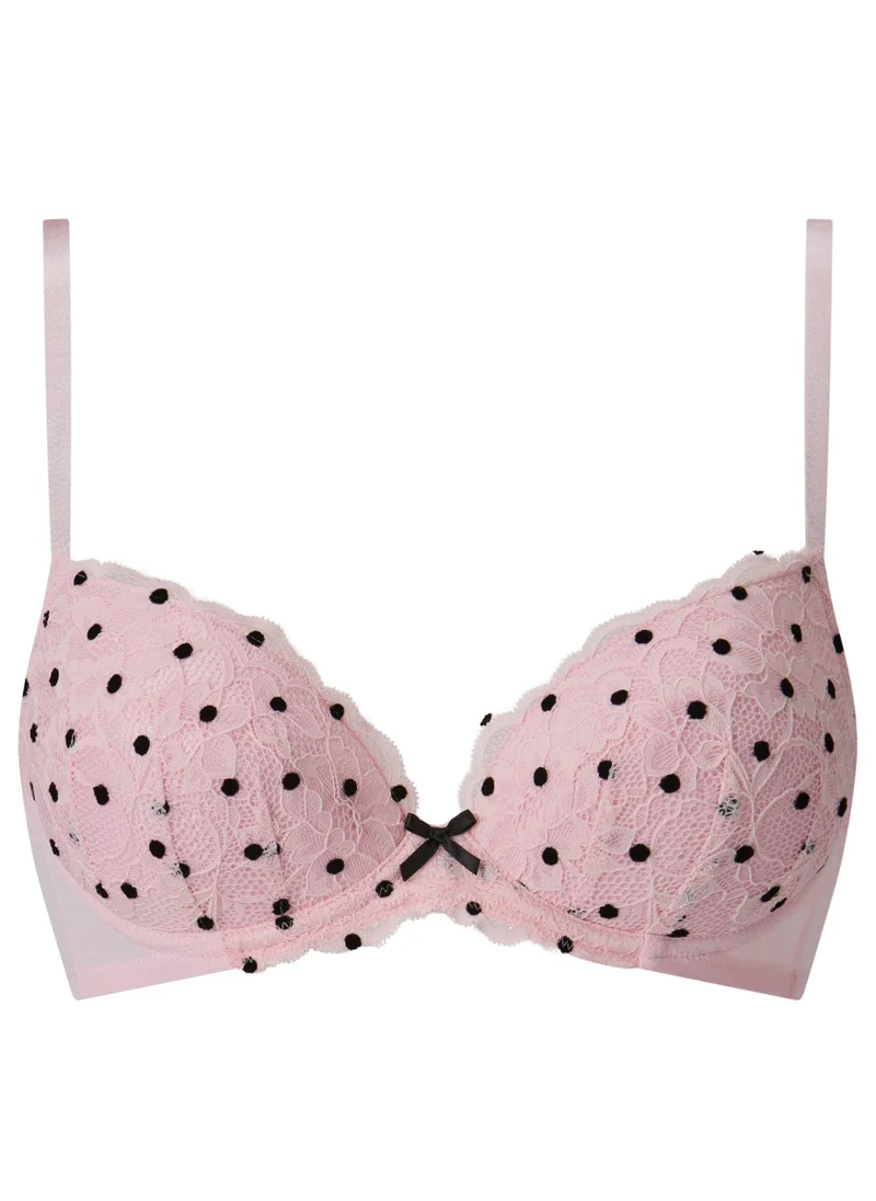 Ann Summers Pale Pink Ann Summers Sexy Lace Flocked Spot Padded Plunge Bra for Women | Best Price UAE