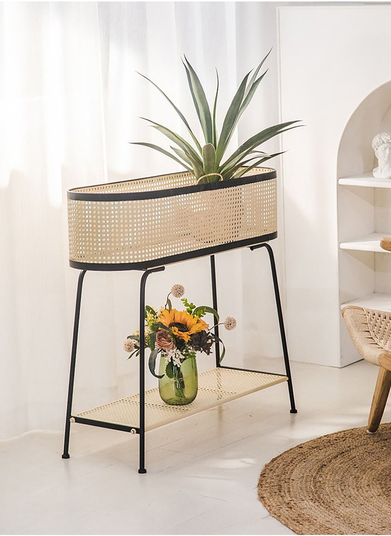 Merry Moments Rattan Imitation Weaving Planter Stand Plant Holder Flower Stand Plant Pot Holder Metal Black Sand Colour with Containers for Indoor and Outdoor Plant 1 Pcs L60xH75xW26  - Image 1