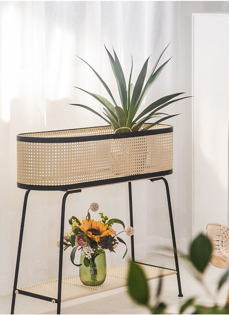 Merry Moments Rattan Imitation Weaving Planter Stand Plant Holder Flower Stand Plant Pot Holder Metal Black Sand Colour with Containers for Indoor and Outdoor Plant 1 Pcs L60xH75xW26  - Image 3