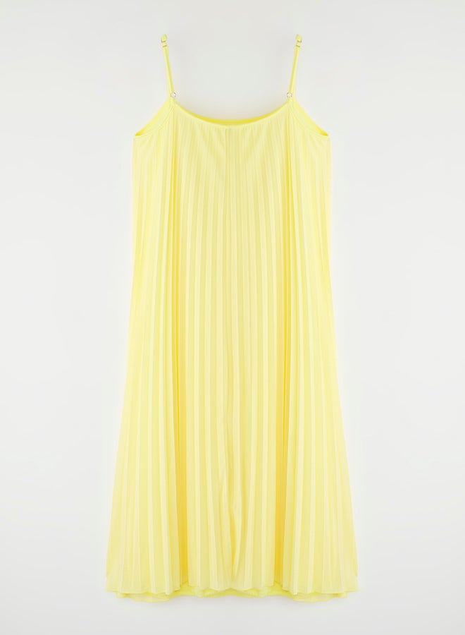 trendyol Light Yellow Straight Slit Tulle Dress A-Line Knitted - Image 5