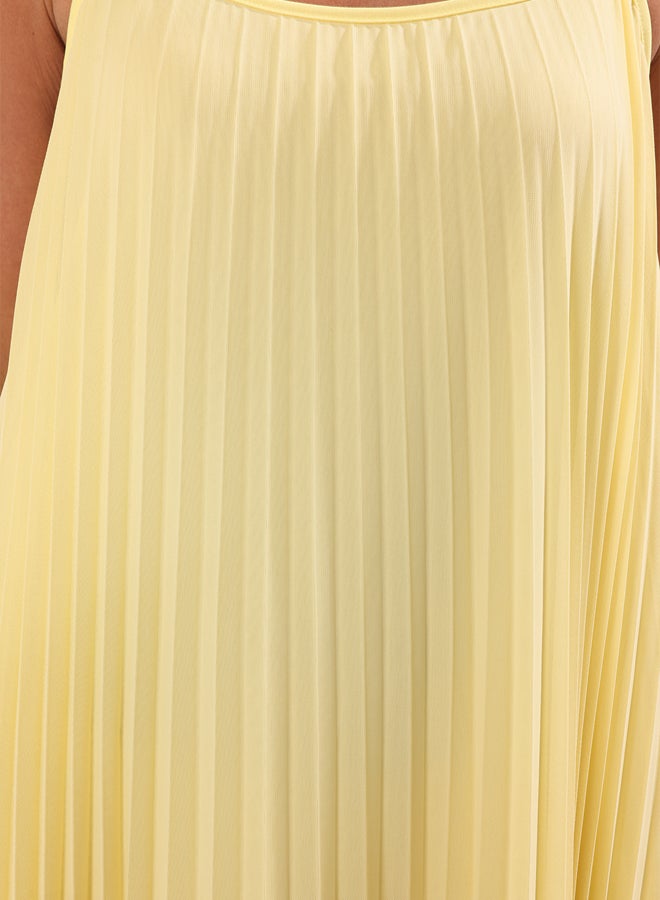 trendyol Light Yellow Straight Slit Tulle Dress A-Line Knitted - Image 3