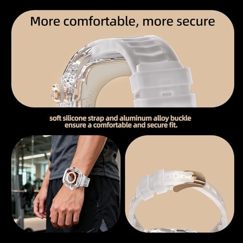 YOGRE for Apple Watch Ultra 3/2/1 49mm Case, Rugged Case with Band for Apple Watch 49mm One-Click Open Design and Military Grade Shockproof Bumper Cover for Men and Women (White and Rose Gold) - Image 5