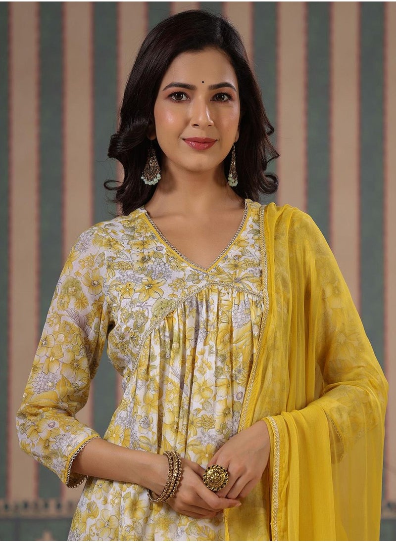 ISHIN Women's Yellow 100% Cotton Embellished Tunic Full Length Palazzo Straight Fit Kurta Set  - Image 5