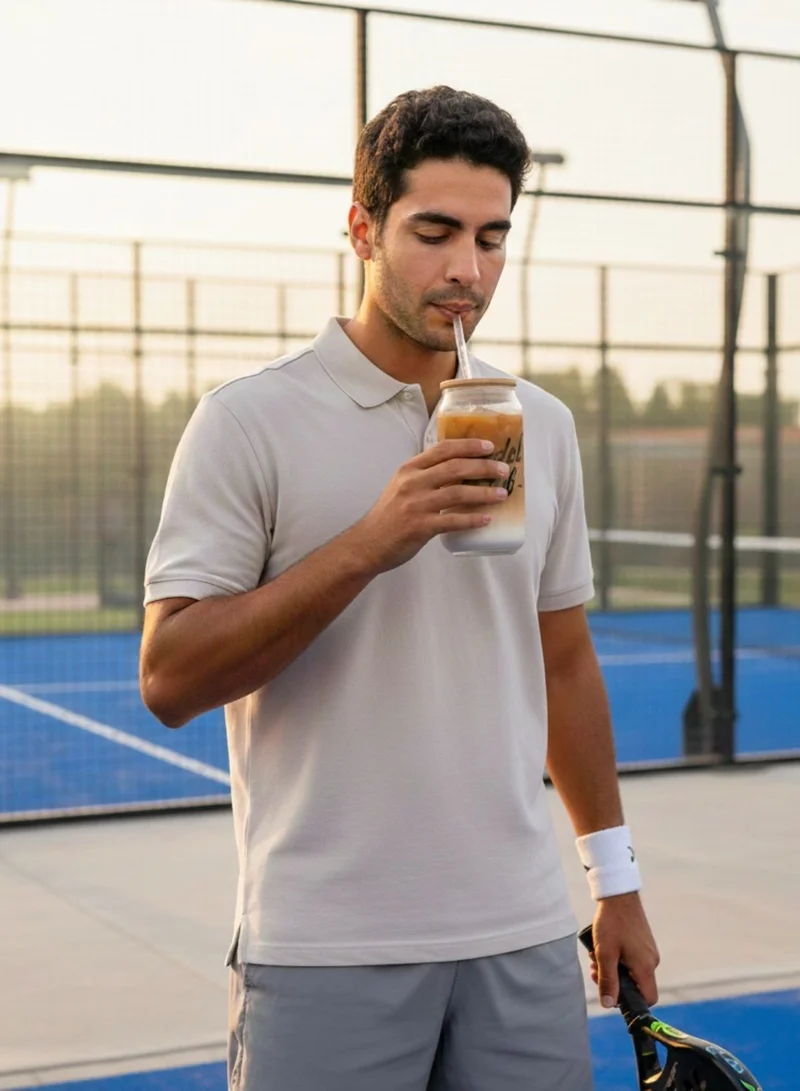 1 تشيس طقم أكواب زجاجية من بادل كلوب مع غطاء من الخيزران وماصة زجاجية - 550 مل (طقم من قطعتين) أكواب على شكل علبة