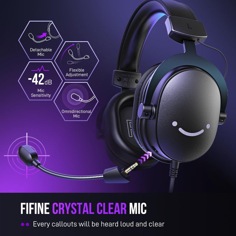 FIFINE PC Gaming Headset, USB Headset with 7.1 Surround Sound, Detachable Microphone, Control Box, 3.5mm Headphones Jack, Over-Ear Wired Headphones for PS5/Xbox/Switch, Black-AmpliGame H9 - Image 3