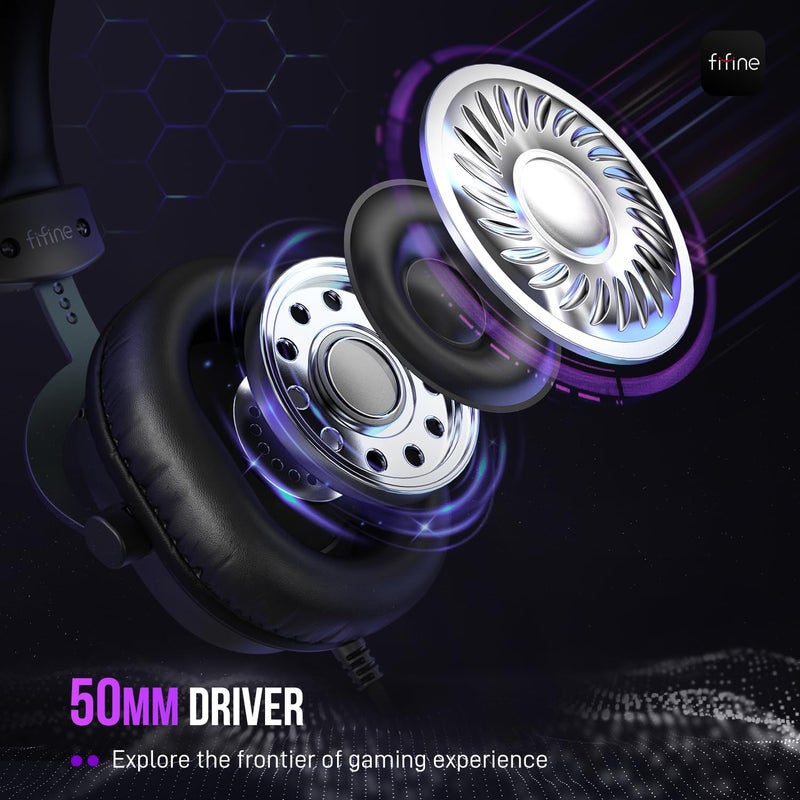 FIFINE PC Gaming Headset, USB Headset with 7.1 Surround Sound, Detachable Microphone, Control Box, 3.5mm Headphones Jack, Over-Ear Wired Headphones for PS5/Xbox/Switch, Black-AmpliGame H9 - Image 2