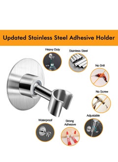 SYOSI SYOSI Stainless Steel Shower Head Holder Handheld Shower Wand Holder Adjustable Shower Head Bracket Shower Wall Mount Holder Metal Shower Spray Holder, Drill Free Glue Installation Silver  - Image 3