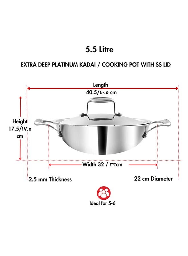 VINOD Vinod Platinum Triply Stainless Steel Extra Deep Kadai with Stainless Steel Lid 5.5 Litres Capacity (30 cm Diameter) | 30 cm Triply Stainless Steel Kadai, Silver (Induction and Gas stove Friendly)  - Image 3