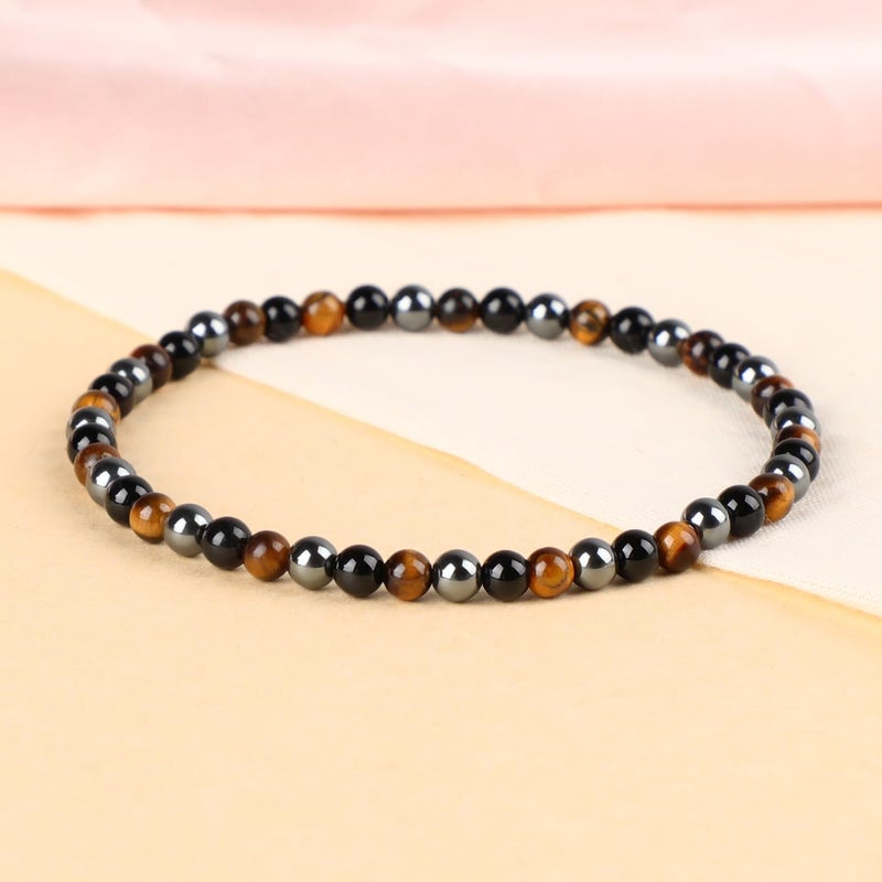 LPBeads Handmade Natural Gemstone Stretch Elastic 4mm Onyx Tiger Hematite Mixed Stone Bracelet Healing Crystal Round Stone Beads Jewelry Gifts for Women Men - Image 3