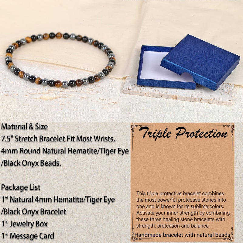 LPBeads Handmade Natural Gemstone Stretch Elastic 4mm Onyx Tiger Hematite Mixed Stone Bracelet Healing Crystal Round Stone Beads Jewelry Gifts for Women Men - Image 4