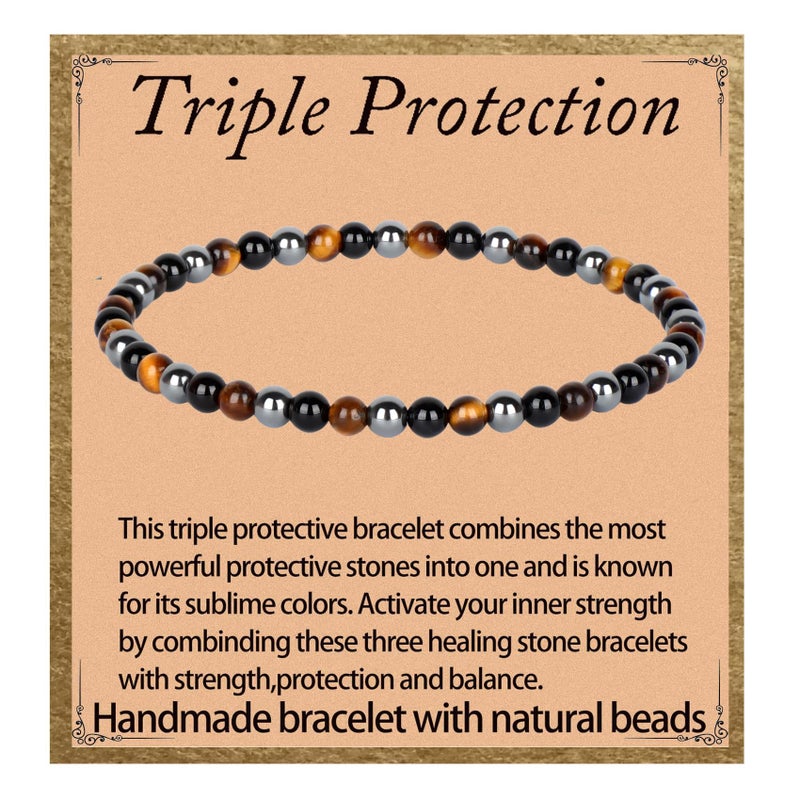 LPBeads Handmade Natural Gemstone Stretch Elastic 4mm Onyx Tiger Hematite Mixed Stone Bracelet Healing Crystal Round Stone Beads Jewelry Gifts for Women Men - Image 1