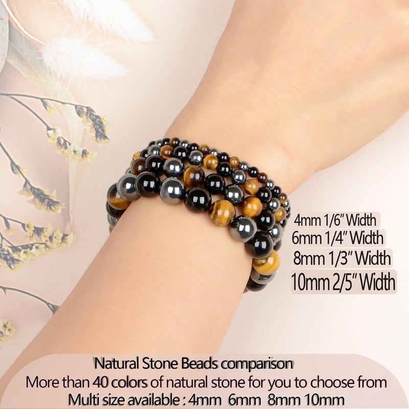 LPBeads Handmade Natural Gemstone Stretch Elastic 4mm Onyx Tiger Hematite Mixed Stone Bracelet Healing Crystal Round Stone Beads Jewelry Gifts for Women Men - Image 5