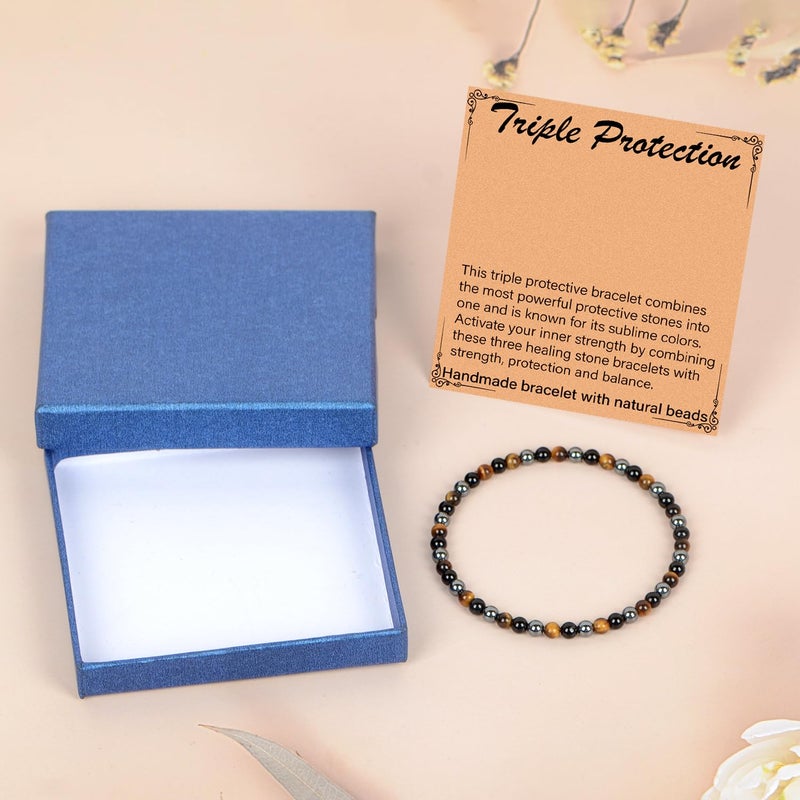 LPBeads Handmade Natural Gemstone Stretch Elastic 4mm Onyx Tiger Hematite Mixed Stone Bracelet Healing Crystal Round Stone Beads Jewelry Gifts for Women Men - Image 2