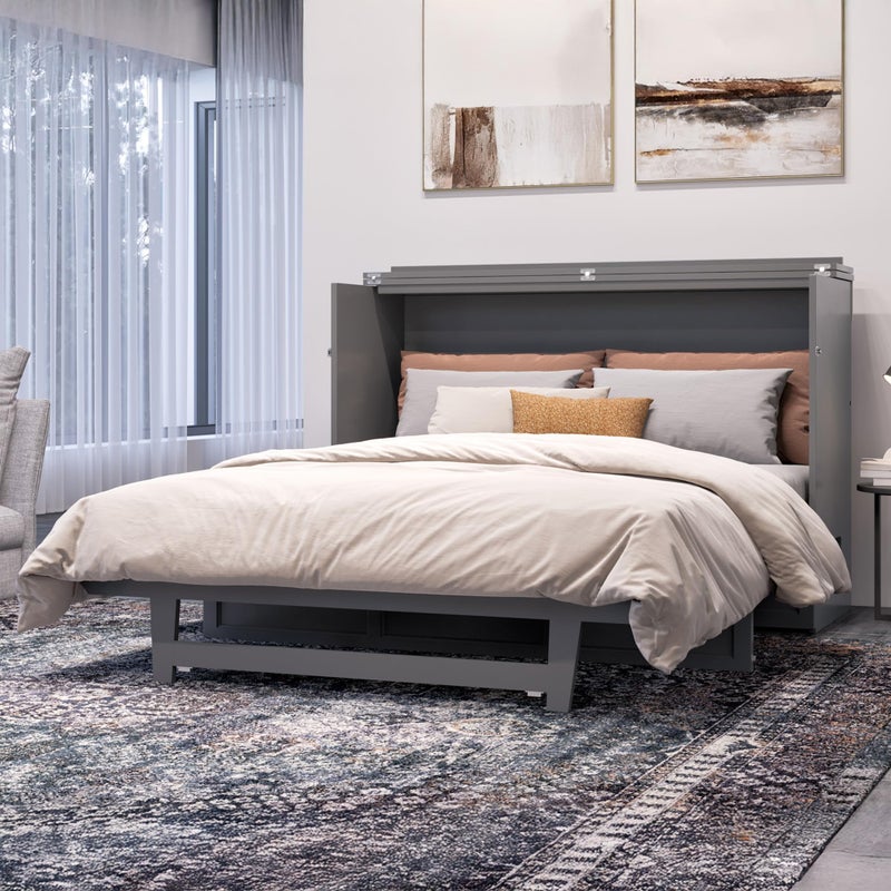 AFI Northfield Queen Size Murphy Bed Chest with Mattress Storage  Builtin Charger in Grey