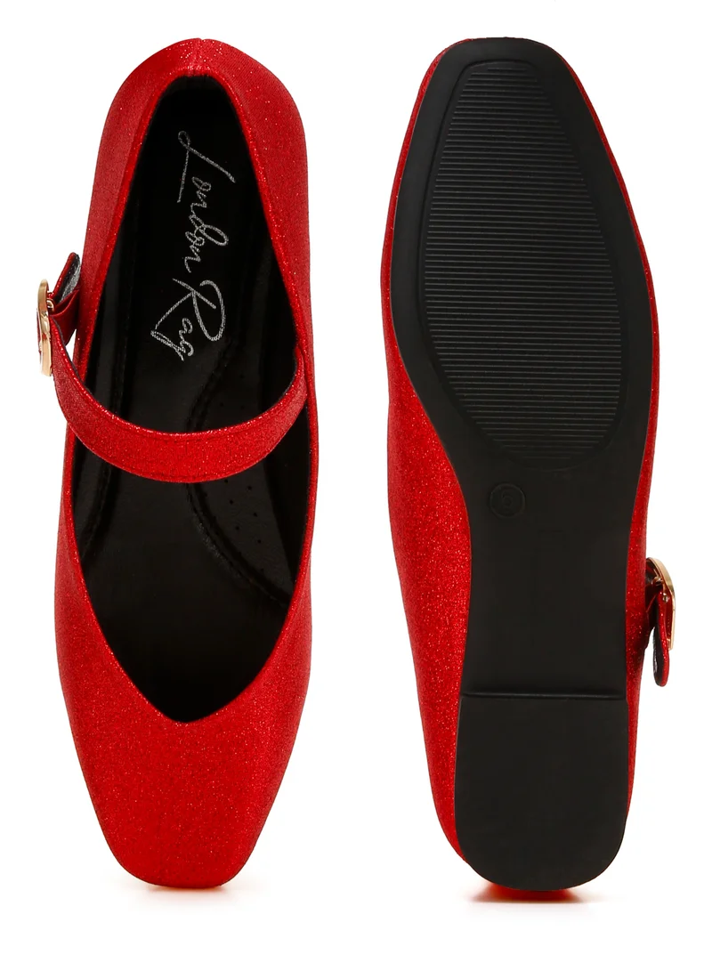 London Rag Glitter Pin Buckle Ballerinas in Red
