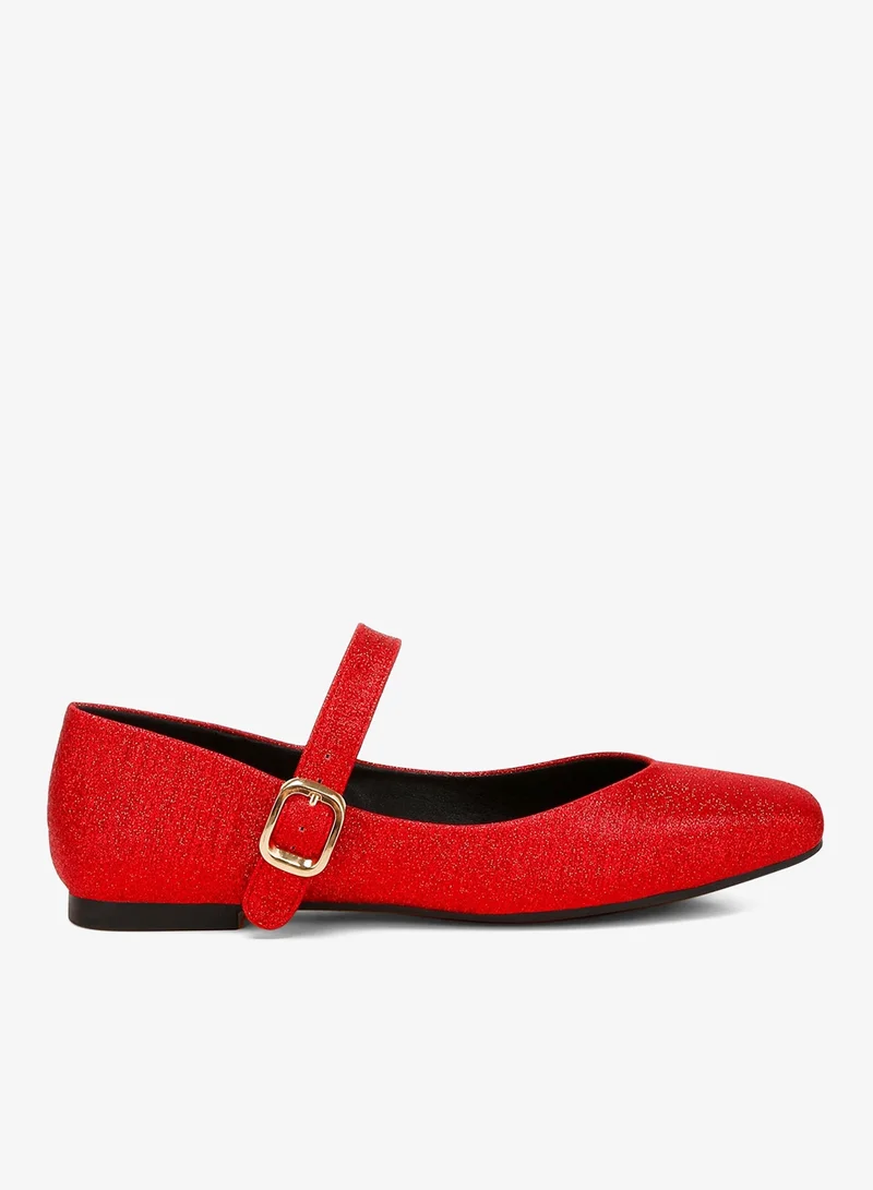 Glitter Pin Buckle Ballerinas in Red