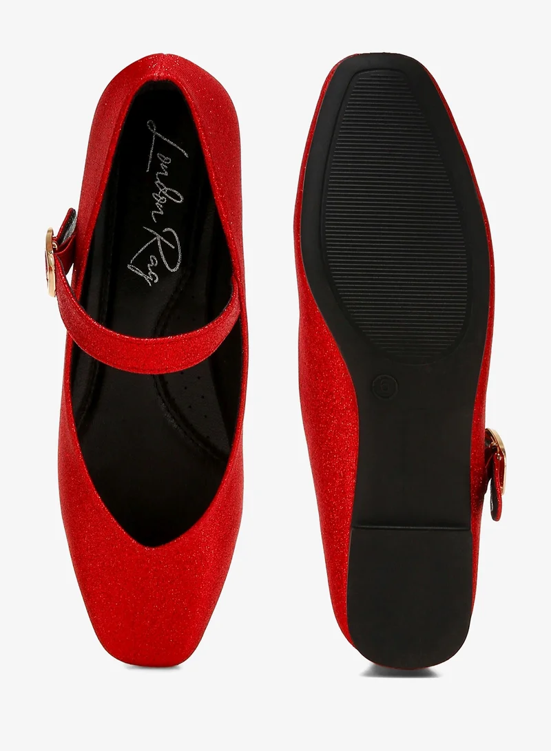 London Rag Red Glitter Pin Buckle Ballerinas in Red for Women | Best Price UAE