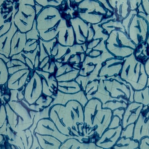 Creative Co-Op Decorative Round Terra-Cotta Vase with Floral Pattern with Distressed Finish, Blue - Image 5