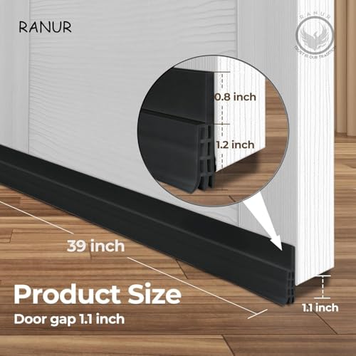 RANUR شريط ختم أسفل الباب اللاصق من رانوور سيليكون لحماية الأبواب من الغبار والحشرات، مقاوم للماء، عازل للصوت، مانع للهواء (1 متر - عبوة من 2، أسود) - Image 2