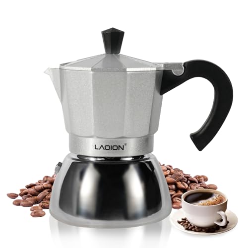LAOION Stovetop Espresso Maker, 3Cup Moka Pot, Espresso Machine Compatible with Induction Cooktops, 150ml Stainless Steel & Aluminum Cuban Coffee Maker for Cafetera Cubana, Silver - Image 1