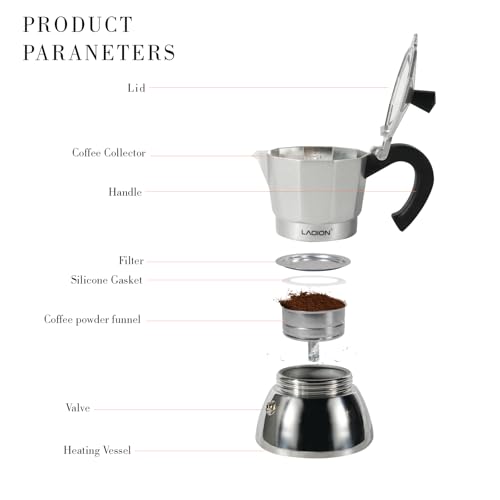 LAOION Stovetop Espresso Maker, 3Cup Moka Pot, Espresso Machine Compatible with Induction Cooktops, 150ml Stainless Steel & Aluminum Cuban Coffee Maker for Cafetera Cubana, Silver - Image 3
