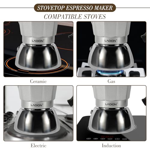 LAOION Stovetop Espresso Maker, 3Cup Moka Pot, Espresso Machine Compatible with Induction Cooktops, 150ml Stainless Steel & Aluminum Cuban Coffee Maker for Cafetera Cubana, Silver - Image 4