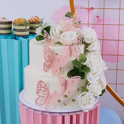 SAOROPEB 3D Wall Decor, 72 Pcs 3 Sizes 3 Styles, Pink Butterfly Decorations - Removable Stickers for Room Decor, Party Balloons, Cake Decoration, Flower Arrangements - Image 4