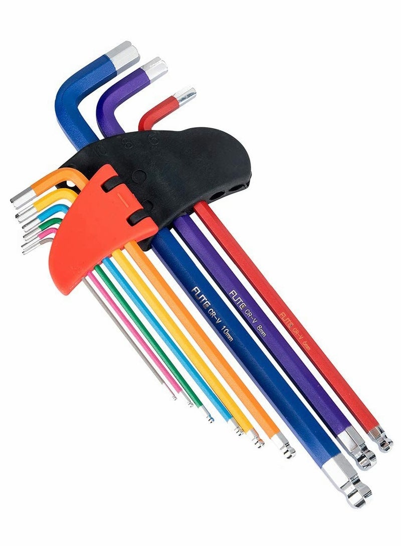 SYOSI Metric Long Arm Hexagon Wrench Tools Set with Ball End, Alloy Steel L-Keys Wrenches for Bike and Motorcycle Maintenance, 9pcs - Image 1